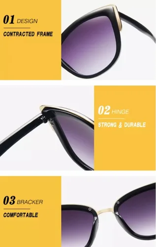 Vista 4 de Euxor EUXOR Gafas de sol de ojo de gato para mujer gafas moradas de diseño con borde dorado protección UV con bolsa de transporte moda elegante