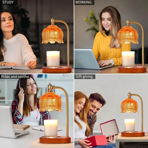 Vista 5 de MEIXISUE - Lámpara calentadora de velas con temporizador y atenuador, regalos de luz ámbar eléctrica para mujeres, lámpara calentadora de cera