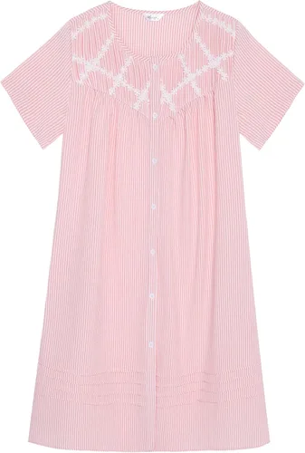 Vista 6 de AVIIER Vestido de casa para mujer, manga corta, abrigo de casa, bata con botones, ropa de dormir S-XXL