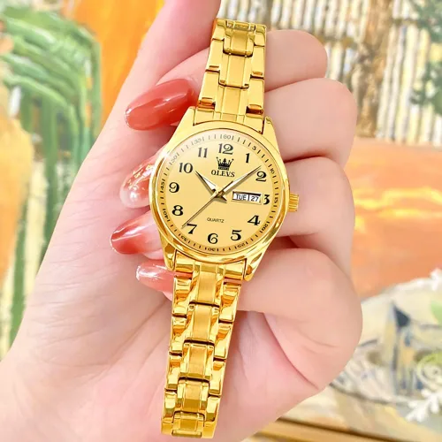 Vista 3 de OLEVS Reloj de plata para mujer, analógico, de cuarzo, diamante, elegante, de acero inoxidable, dos tonos, fecha, impermeable, luminoso