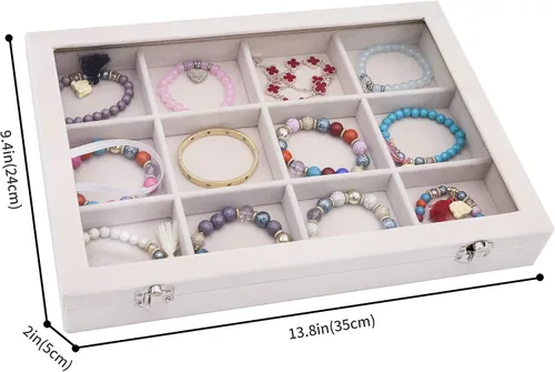 Vista 6 de Stratalife Organizador de joyas, organizador de pulseras, caja de almacenamiento apilable de 12 rejillas con tapa, joyero de terciopelo para cajón