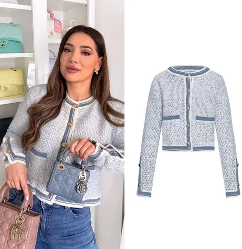 Vista 8 de URBAN REVIVO Women's Casual Cardigans Open Front Cardigan Pearl Button Slim Fit Vintage Long Sleeved Cropped Sweater Outwear