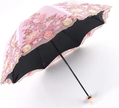 Vista 184 de Honeystore Sombrilla bordada con flor 3D plegable UV con encaje clásico