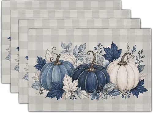 Vista 10 de Fall Placemats 12×18 Inches Set of 4 Autumn Leaves Festival Indoor Kitchen Dining Table Place Mats for Home Party Decoration