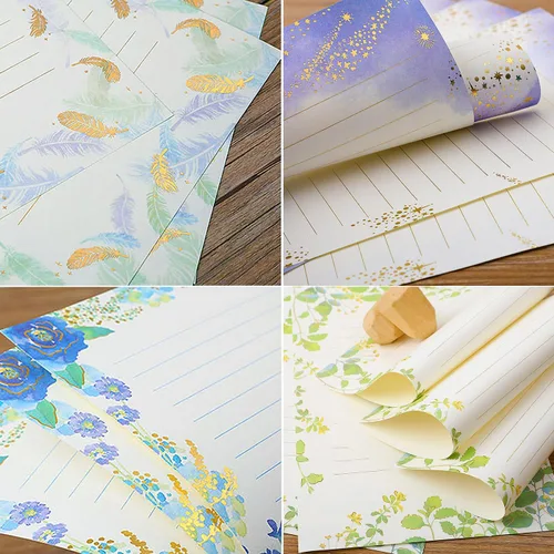 Vista 5 de Juego de 64 hojas de papel de carta estacionaria – A5 lindo estampado de papel de papel de escritorio forrado elegante para escribir letras, álbumes