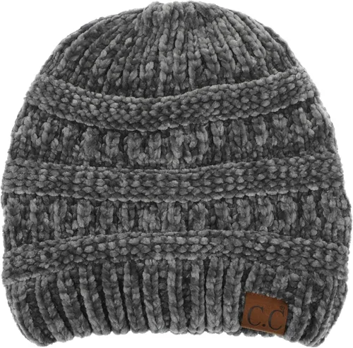 Vista 3 de C.C Exclusives Gorro de Punto de Cable - Gorros Gruesos, Suaves y Cálidos de Punto Grueso Chenille Teniente Mel Gris
