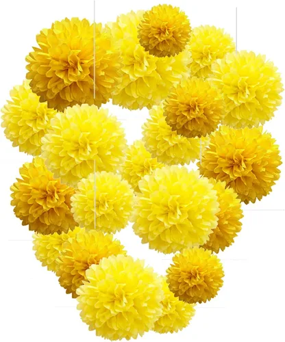 Vista 14 de Capesaro Pompones de Papel Dorado y Negro - 10", 12" Decoraciones de Papel Tisú para Decoración Colgante de Fiestas - Juego de 12 Piezas