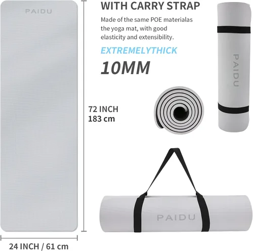 Vista 2 de PAIDU Tapete de yoga antideslizante y antidesgarros, extra grueso, 2/5 pulgadas (0.394 in), alta resistencia, esterillas de yoga POE profesionales