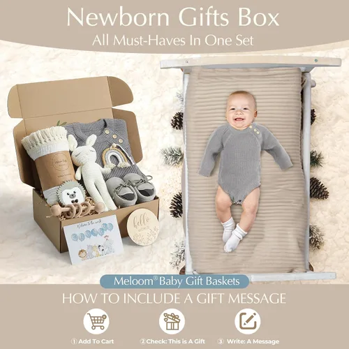 Vista 5 de meloom Set de regalo para bebé, caja de regalo para recién nacido, boho, género neutro, unisex, artículos esenciales para bebés, regalos de baby