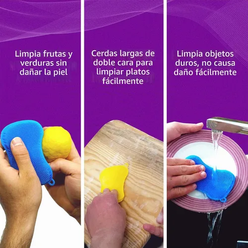 Vista 3 de Estropajo de Silicona para Lavar Platos de Cocina - Esponjas Mágicas de Grado Alimenticio Multiusos Mejores Esponjas Limpieza de Superficies