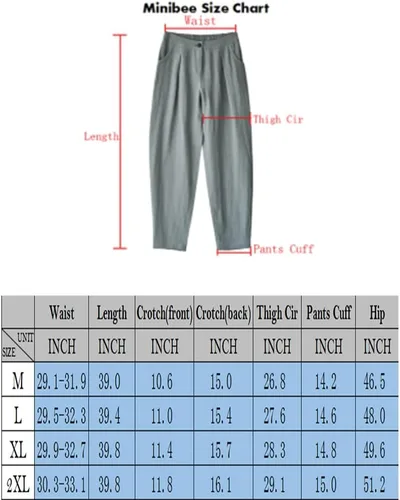 Vista 4 de Minibee - Pantalones informales de lino para mujer con cintura elástica y bolsillos