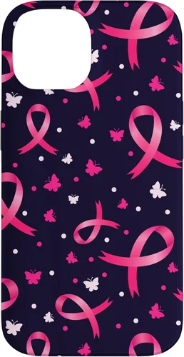 Vista 4 de Funda de soporte para iPhone 17 de mujeres de concientización sobre el cáncer de mama con patrón de cinta rosa