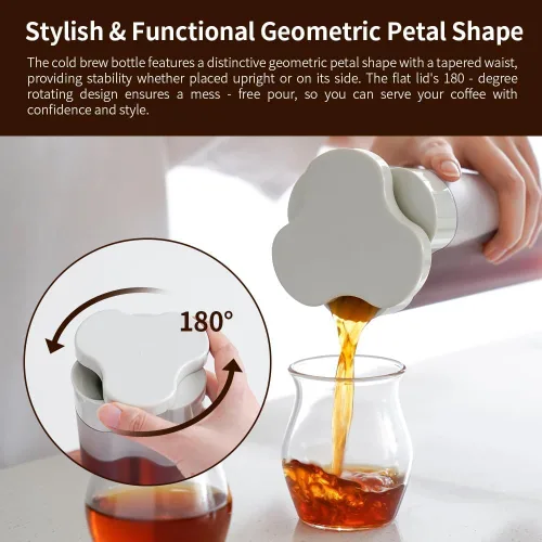 Vista 6 de watchget Cafetera portátil de 20.3 fl oz/20 onzas con filtro fino de malla 300 y sello hermético, diseño geométrico de pétalos a prueba de fugas