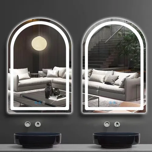 Vista 7 de Espejo de arco LED de 30 x 20 pulgadas con luces antiniebla de 3 colores ajustables con brillo frontal de 30 pulgadas para baño, montaje en pared