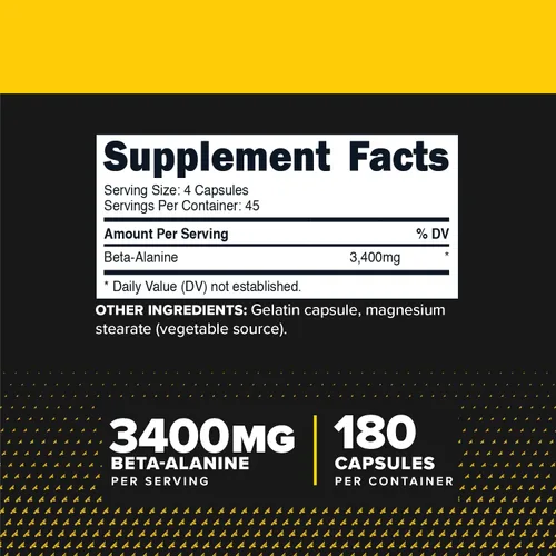 Vista 2 de Primaforce Beta Alanina (3,400mg) 180 Cápsulas 45 porciones, potente suplemento de beta-alanina