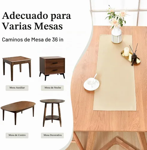 Vista 5 de Camino de Mesa Beige Estilo Granja Caminos de Mesa Pequeños Cortos de 36 Pulgadas Camino de Mesa de Centro para Cómoda Sala de Estar Dormitorio
