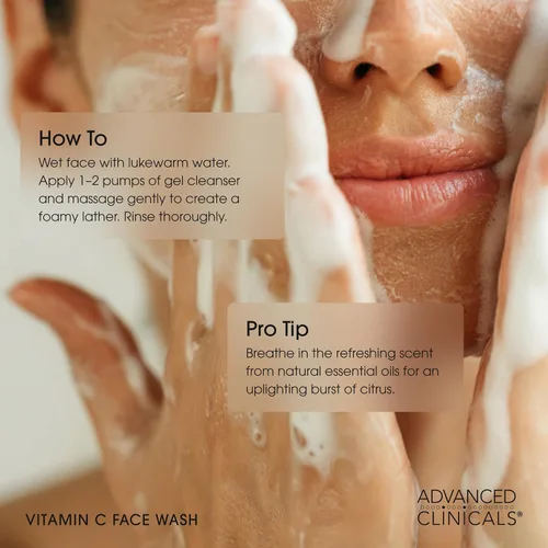 Vista 5 de Advanced Clinicals Limpiador facial suave con vitamina C para mujeres y hombres Jabón limpiador facial de gel con aroma a cítricos Aloe Vera +