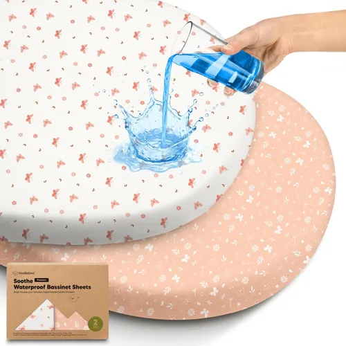 Vista 32 de Paquete de 2 sábanas orgánicas para cuna para niños, niñas, sábana bajera (lino azul) 100% Cotton Bassinet Mattress Sheets, Compatible with Halo