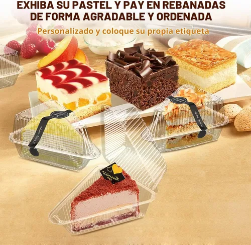 Vista 5 de 200 recipientes para rebanadas de pastel con tapas, recipientes de plástico transparente con bisagras para tarta de queso, cajas individuales Regular