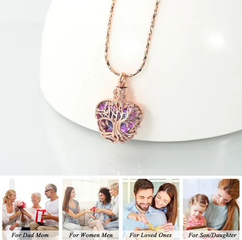 Vista 60 de Imrsanl Collar de urna de árbol de la vida con forma de corazón, joyería de cremación para hombres y mujeres, recuerdo, joyería conmemorativa