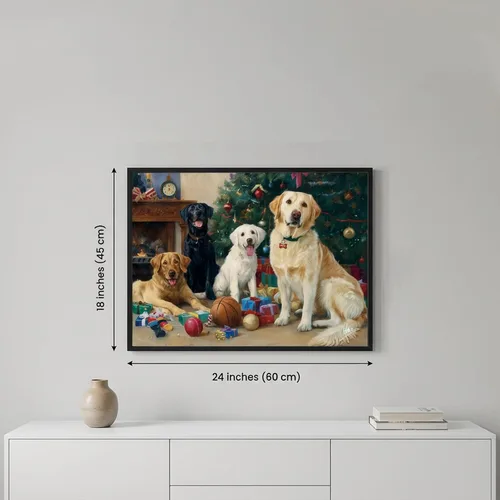 Vista 4 de Artiluxy Arte de pared de perro navideño, lienzo navideño de 24 x 18 pulgadas para sala de estar y habitación de los niños, bonita decoración
