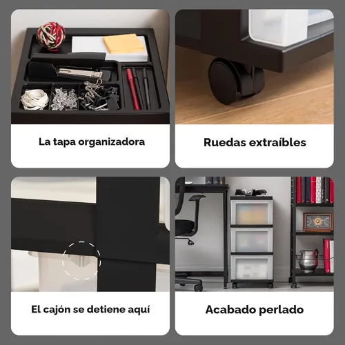 Vista 4 de IRIS USA Organizador de almacenamiento de plástico, movible con ruedas y 3 cajones, para el aula, artículos de manualidades, tocador, armario, baño