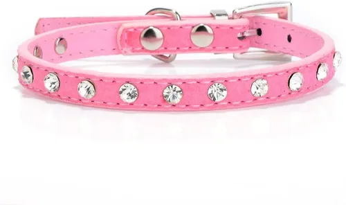 Vista 6 de Pimaodog - Collar de piel de ante elegante y deslumbrante con 1 fila de diamantes de imitación de cristal para mascotas, gatos, perros y cachorros