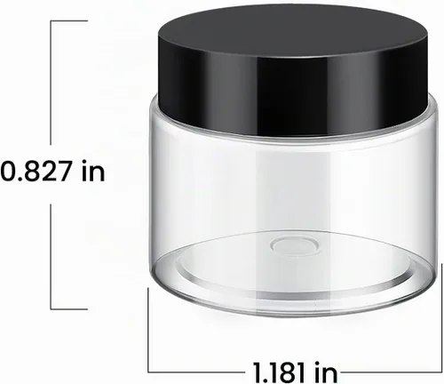 Vista 2 de 36 tarros de plástico redondos transparentes a prueba de fugas para cosméticos con forro interior y tapas negras para lociones, ungüentos Negro