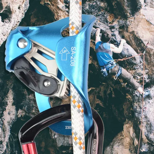 Vista 6 de Ascensor de pecho de escalada mejorado, equipo de rapelado fuerte con certificación CE de 220.5 lbs con dientes inoxidables afilados para escalada