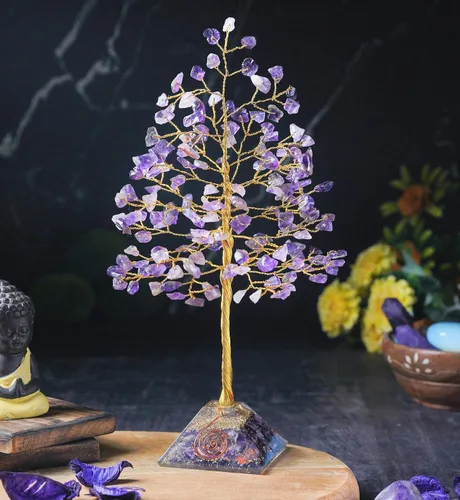 Vista 6 de Árbol de la vida de chakras de aventurina amarilla, árbol de cristal para energía positiva, decoración de Feng Shui, árbol de piedras preciosas