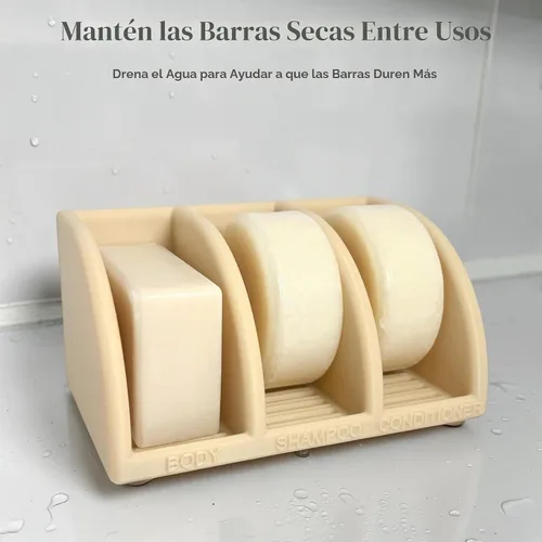 Vista 6 de Essence & Abode Sustainable Living Soporte para Champú Sólido – Jabonera Multibarra con Drenaje – Barra de Jabón, Barra de Champú y Barra de Beige