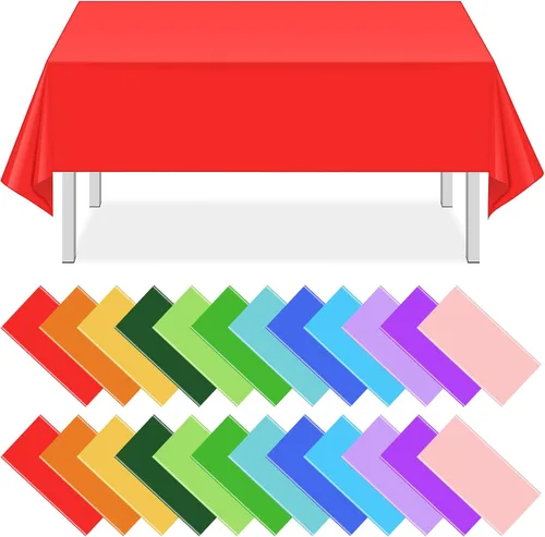 Vista 9 de Paquete de 12 manteles de plástico desechables de plástico de colores surtidos, manteles rectangulares coloridos para fiesta de arcoíris