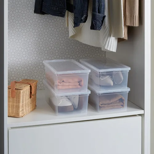Vista 4 de Simplify Contenedores de almacenamiento con tapas. Dimensiones: 13.23 x 7.5 x 4.5 pulgadas Paquete de 6 Apilables Contenedores encajables