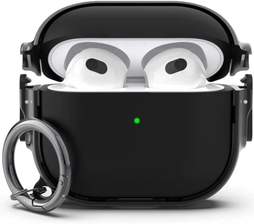 Vista 8 de funda para AirPods 1ra y 2da generación, funda Airpod con clip de llavero de cierre seguro, funda protectora de material híbrido de cuerpo completo