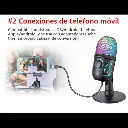 Vista 7 de Micrófono USB para juegos, micrófono de condensador RGB para PC, Mac, PS4/PS5, grabación de podcast