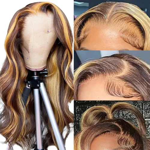 Vista 4 de Jessicahair Pelucas de cabello humano ondulado con encaje frontal transparente HD de 13 x 4, sin pegamento, para mujeres negras, prearrancadas