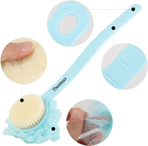 Vista 4 de Tbestmax Esponja de esponja para la espalda, cepillo de cuerpo de ducha de mango largo con esponja de malla suave para mujeres, baño exfoliante
