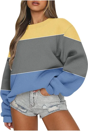 Vista 2 de Sudaderas con capucha para mujer, manga larga, bloque de color, cuello redondo, forro polar, ajuste holgado, túnica para otoño e invierno, ropa Y2K