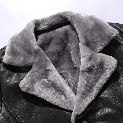 Vista 3 de ADUWOAN Abrigo de piel sintética para hombre, chaqueta de sherpa de gamuza térmica, pesada, de piel sintética, con forro, abrigo para exteriores