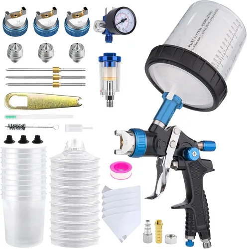 Vista 7 de El kit de pistola de pulverización de aire HVLP incluye 10 vasos de pintura desechables de 22.0 fl oz con boquillas de 1.4/1.7/0.079 in. La pistola