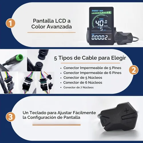 Vista 4 de Pantalla Ebike, protocolo UART No. 2, 24 V-60 V, computadora de ciclismo acrílica colorida con puerto de carga para dispositivos móviles, pantalla