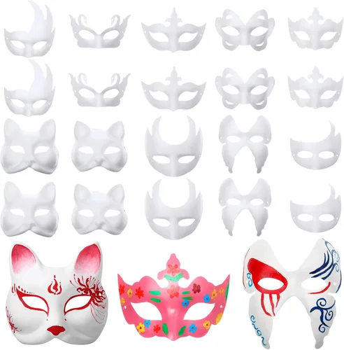Vista 7 de Aoriher Máscaras de papel maché a granel DIY máscara de Mardi Gras en blanco para disfraz de mascarada, fiesta de cosplay