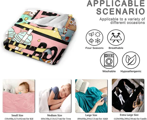 Vista 6 de Manta de anime de regalo para niñas, decoración de anime Kawaii para mujeres, manta de franela de dibujo de anime Ramen Boba, cosas para amantes