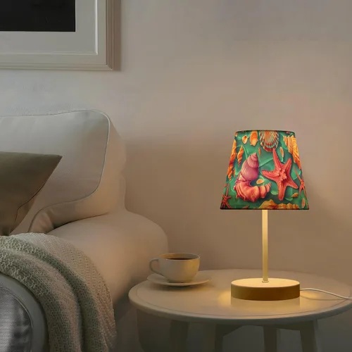 Vista 6 de ODAWA Desk Lamp Dimmable Vintage Seashell Blue Bedroom Lamps with USB Ports Table Lamps for Bedroom