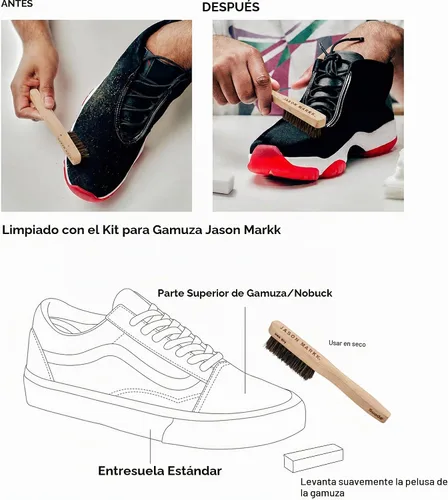 Vista 3 de Jason Markk Quick Clean & Suede - Kit de limpieza de 4 piezas, cepillo de gamuza y borrador de manchas, espuma lista para usar y cepillo delicado