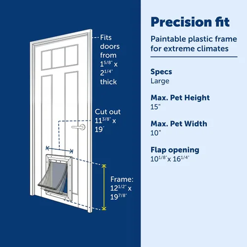 Vista 3 de Puerta PetSafe para condiciones meteorológicas extremas, color blanco, L, Blanco Insulated 3-Flap System Rated -10 to 100F, Paintable Plastic