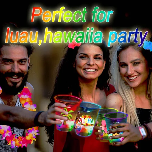 Vista 6 de mishunyus 24 Piezas Tazas Brillantes de Fiesta Hawaiana Luau, Tazas de Fiesta Tiki Intermitentes, Decoraciones de Fiesta Luau Tropical Suministros