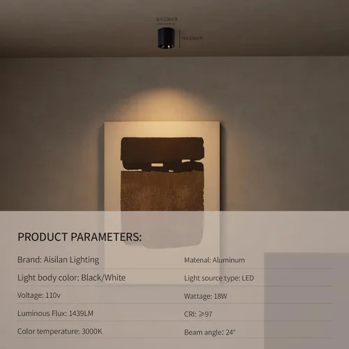 Vista 2 de Aisilan - Foco LED Downlight regulable de 18 W para interiores, cilindro de aluminio, puntos direccionales de techo, sin parpadeo, 3000 K, para Negro