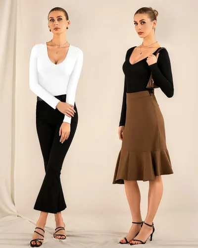 Vista 6 de MANGOPOP Plunge V Neck Long Sleeve Body suits for Womens Sexy Bodysuit Going Out Tops