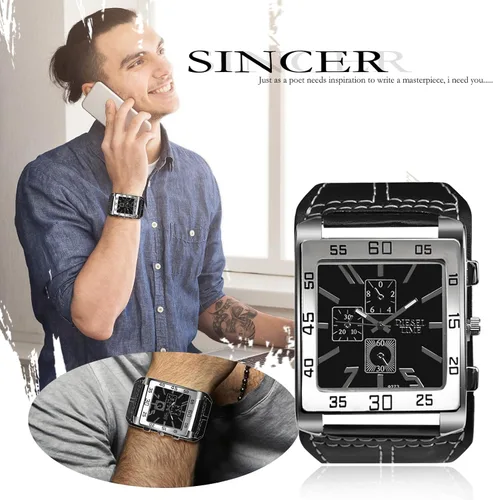Vista 2 de Avaner Reloj cuadrado para hombre, reloj Steampunk de gran tamaño, correa de cuero, reloj de cara grande